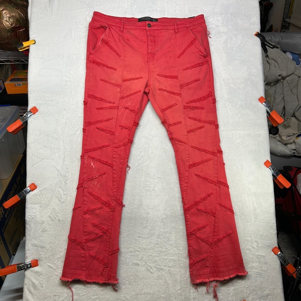 Valabasas SABER Stacked Flare Jeans Men's Red Denim Stretch Buttin Fly - 42X34.5